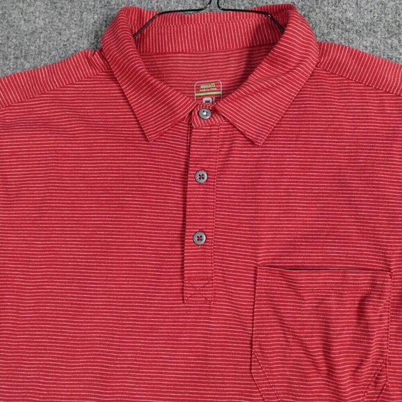 Stio Mens Polo Shirt Small Red Striped Front Pocket Poly Blend - Picture 1 of 8